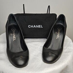CHANEL Black Leather Heels